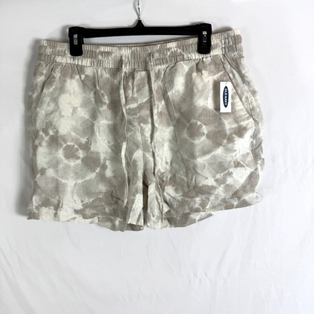 Old Navy HR Linen Short Spring Tie Dye Womens Large White Tan Beige Pockets